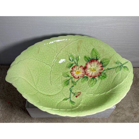 CarltonWare Bowl Handpainted Green Cabbage Flower Leaf 11" Australian Vintage - Picture 2 of 9